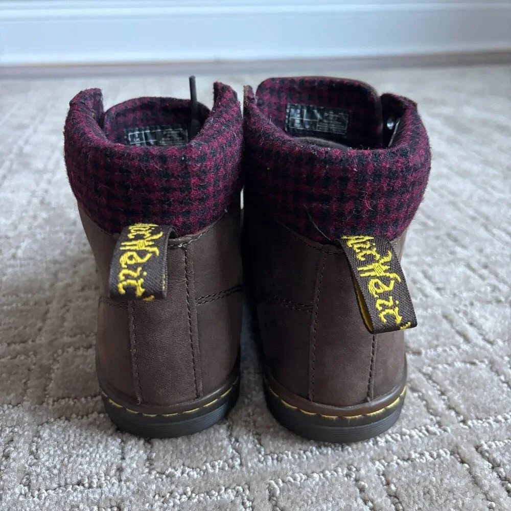 Dr Martens Maelly Leather Ankle Boot Womens 5 Brown Padded Collar Casual Lace Up